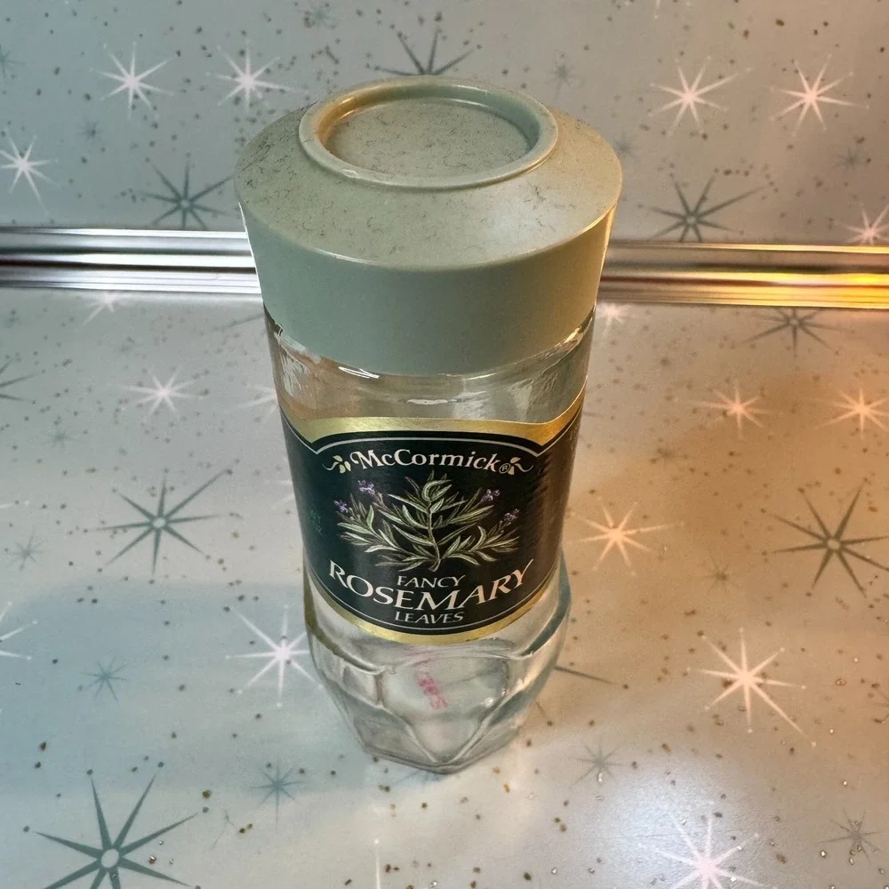 Vintage McCormick Fancy Rosemary Leaves Jar Green Label Glass Spice Bottle Retro
